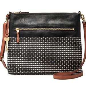 Fossil Women’s Fiona Faux Leather Large Crossbody Purse, Black Stripe